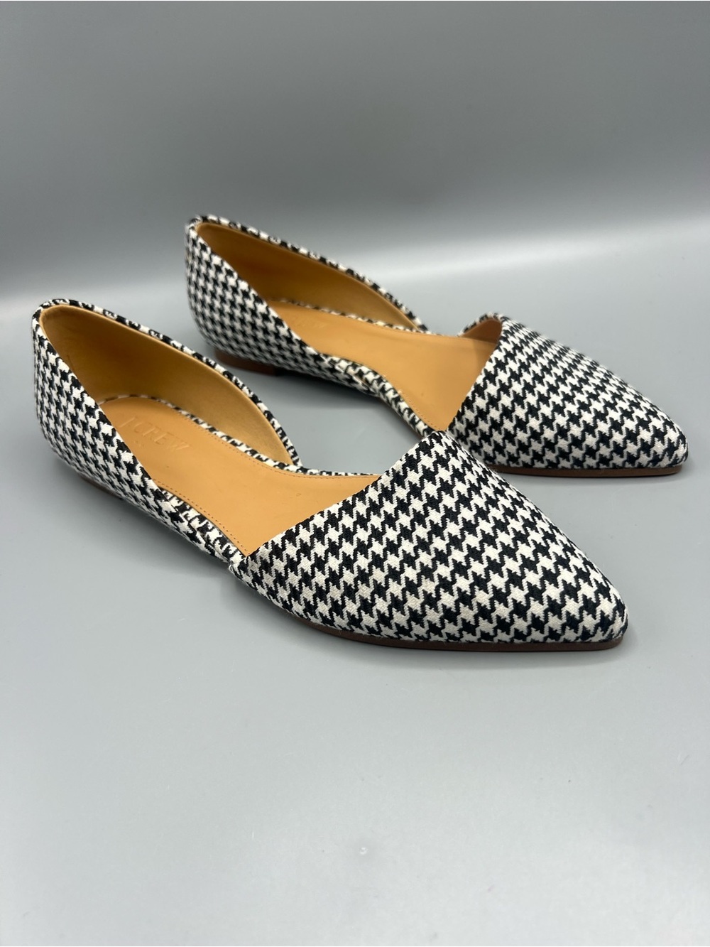 J.Crew Houndstooth Pointed Toe D’Orsay Flats Black White Shoes